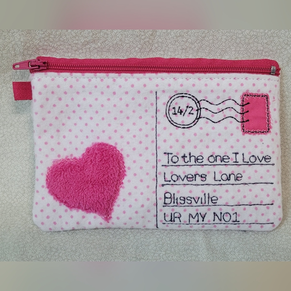 NWT Handmade Embroidered Valentine's Zippered Pouch